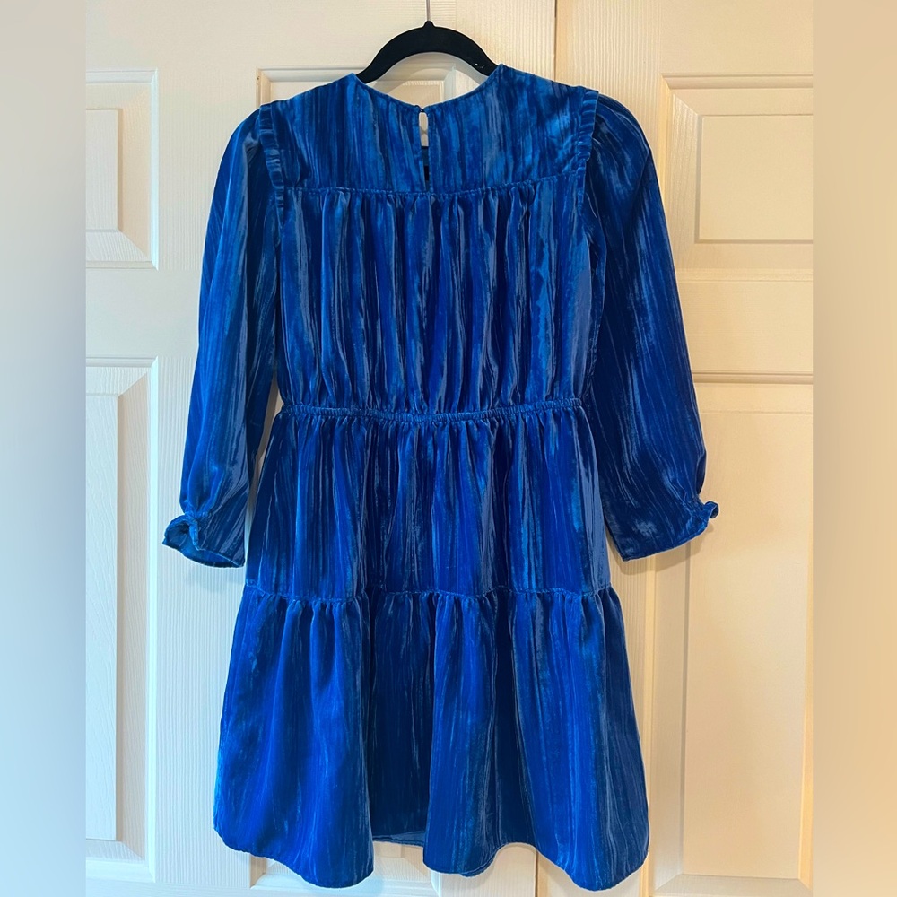 Zara Girls Deep Blue Velvet Tiered Dress